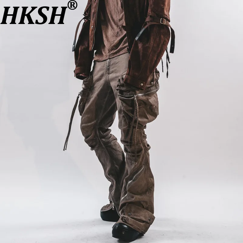 

HKSH Весна Осень Зима Новые Мужские Панк Techwear Трехмерные Карманные Брюки-карго с Карманами на молнии Темные Шикарные Ins HK14942