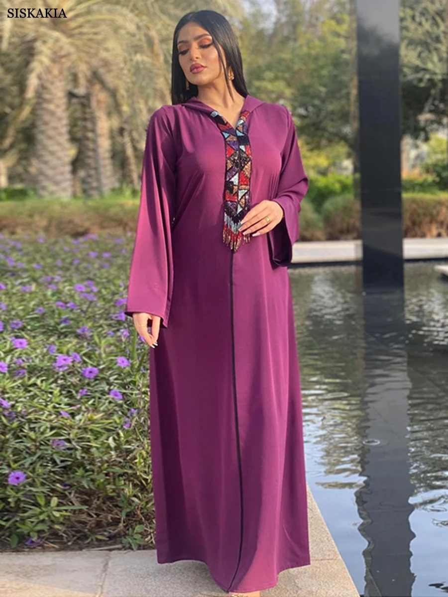 Gulf Abayas For Women Elegant Hoodie Long Dresses Muslim Fashion Beaded Tassel Moroccan Kaftan Robe Ramadan Hijab Women Clothing