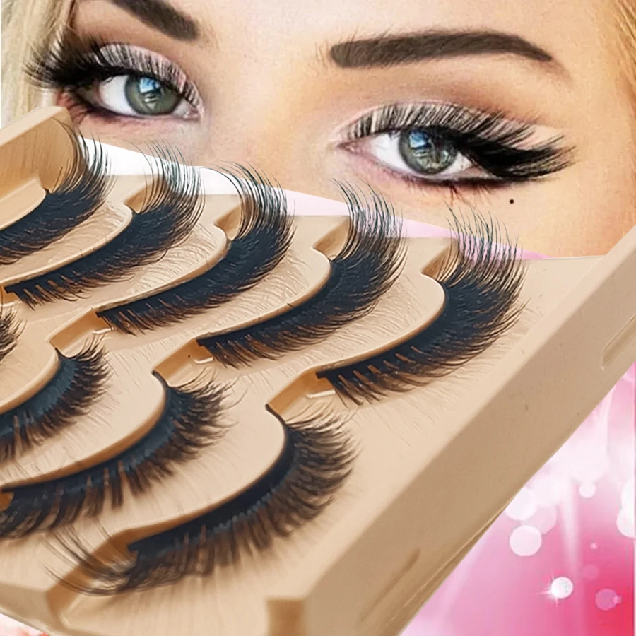 5 paia di ciglia mango, aspetto naturale, ciglia artificiali 8D ad ala d'angelo, ciglia a strisce estese, ciglia finte