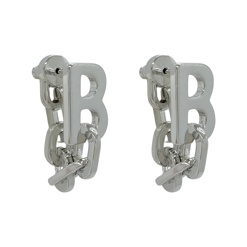Metal B Letter Link Chain Post Earrings For Women Punk New Styles Fashion Jewelry Trendy Accessories Geometric Hot Sales C1460