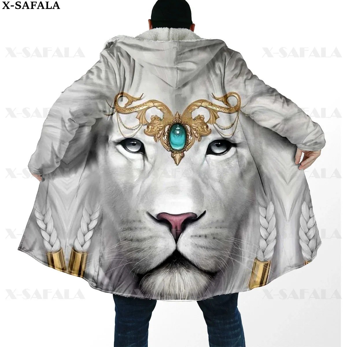 

Viking Tattoo Tiger/Yin And Yang Lion/Wolf Thick Warm Hooded Cloak Men Overcoat Coat Windproof Fleece Cape Robe Hooded Blanket-1