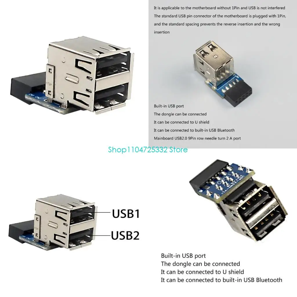 P5EA Motherboard 9 Pin to Dual USB 2.0 Female Vertical Type Adapter Built-in Dongle
