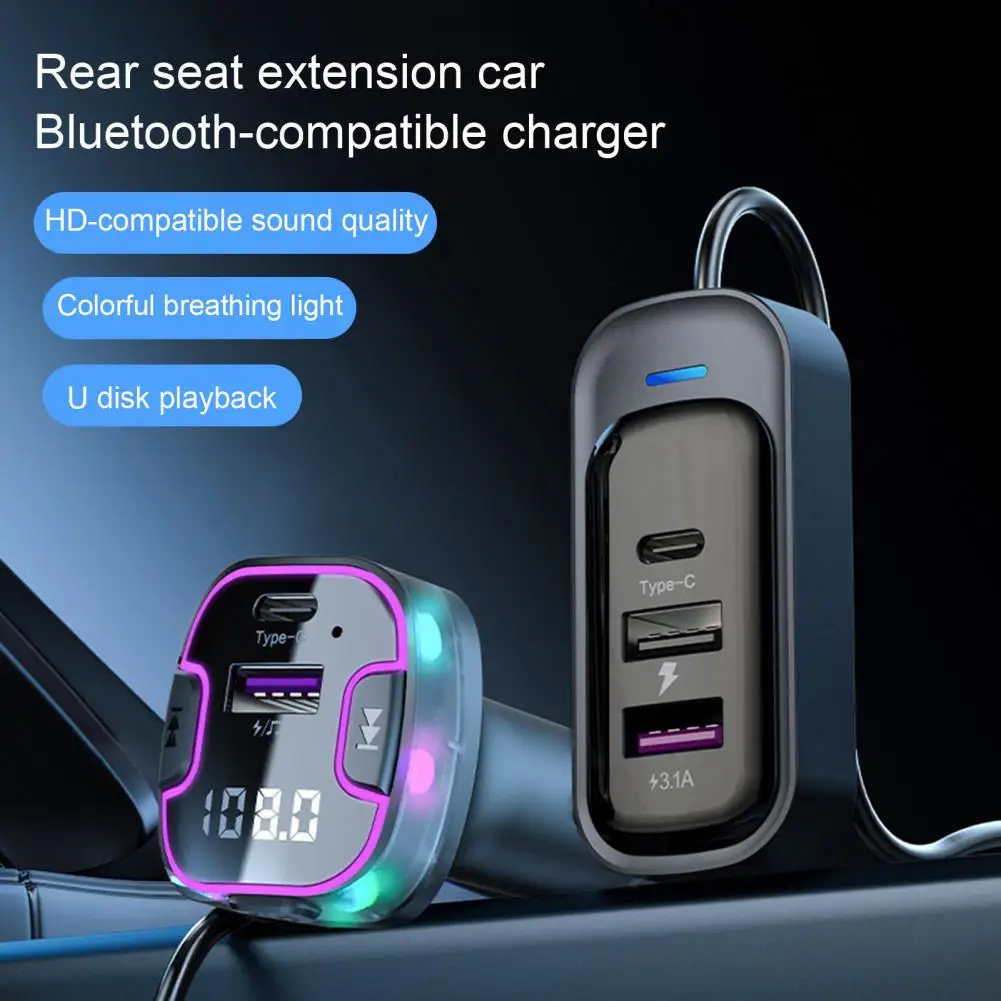 5 Ports 5V 3 1A 15W Bluetooth compatible Car Charger LED Light USB Type C Quick Charging Charger MP3 Audio Transmitter