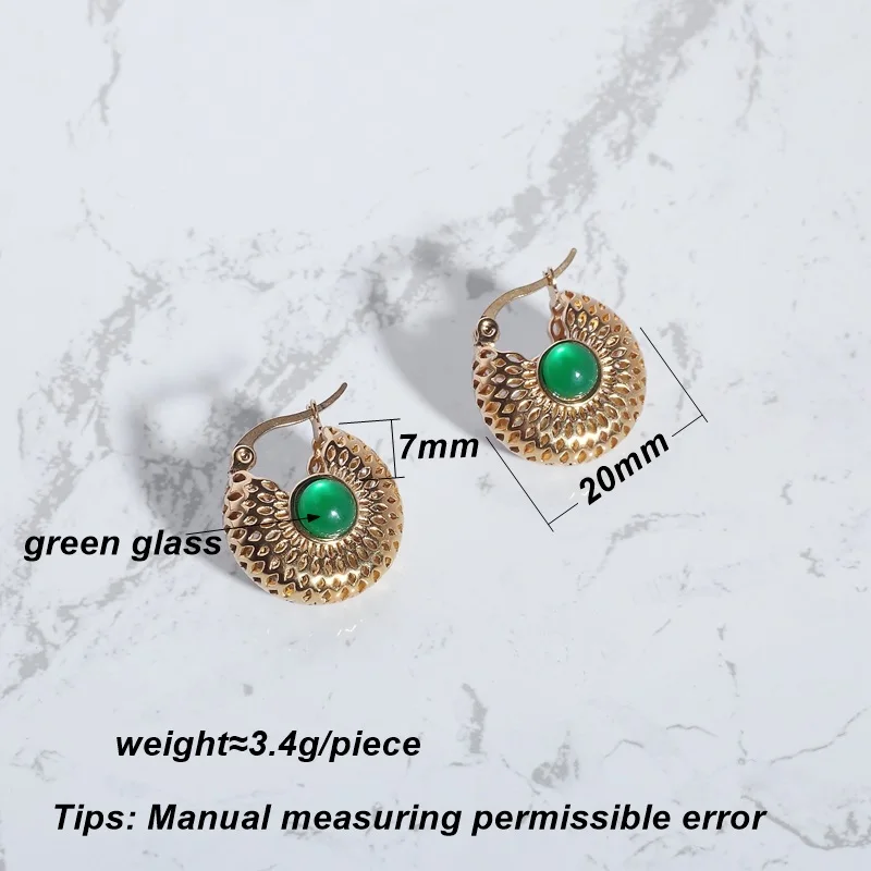 KITEAL Hot sale! Gold Plated Maiden clip earrings Green glass light luxury hollow earrings women earing prices in euros