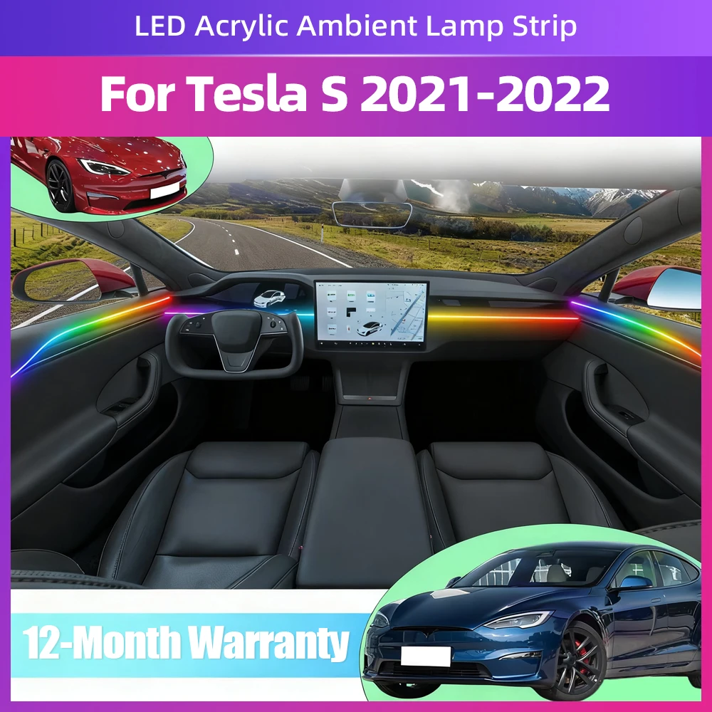 LED Decoration Light Strip 64Color RGB Symphony APP Adjustable Color Multiple Modes Comfort For Tesla Model S 2021-2022
