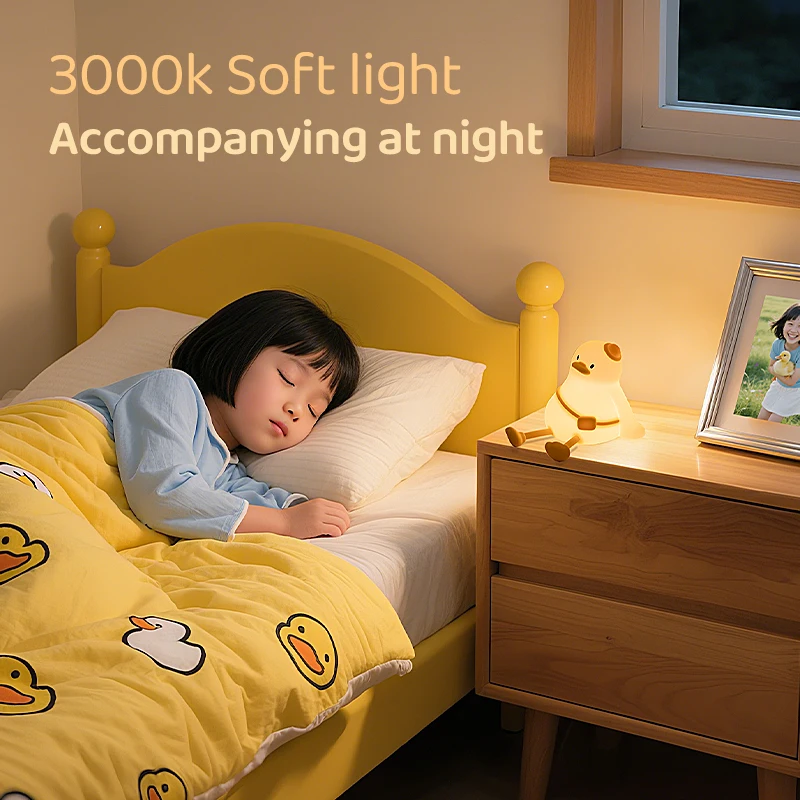 Светодиодный ночник с милой уткой, силиконовый сенсорный датчик, лампа с таймером, ночник, перезаряжаемые атмосферные огни для декора комнаты, подарок для детей