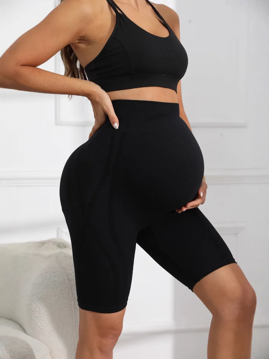 Seamless Maternity Biker Shorts High Waist Over Belly Support Pregnancy Yoga Shorts Women Stretch Sports Maternity Short Legging