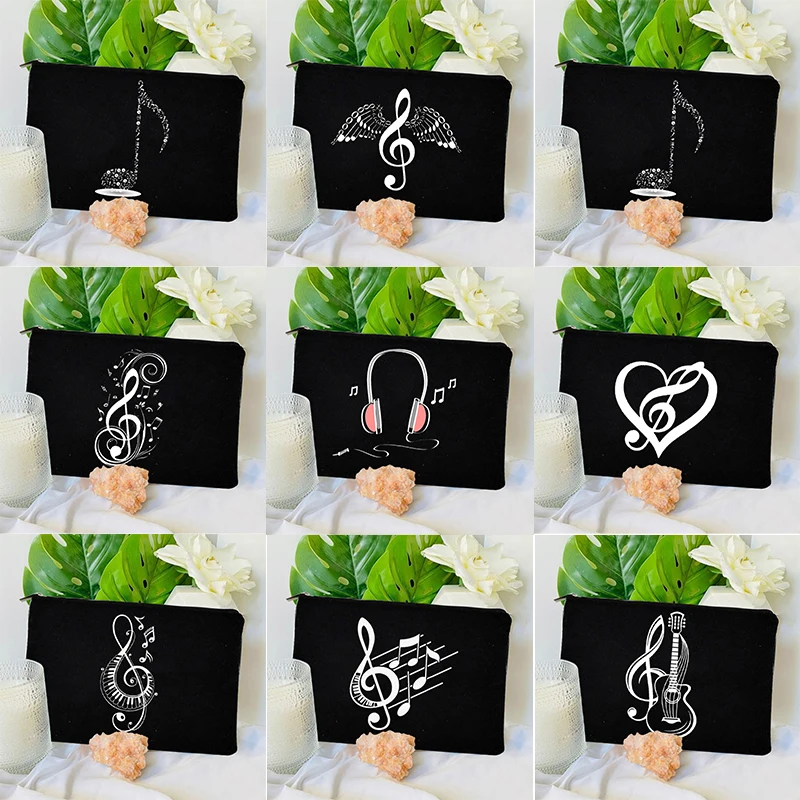 Women's Black Toilet Cosmetic Bag Musical Note Print Travel Organizer Children's Stationery Storage Pouch Shool Teacher's Gifts