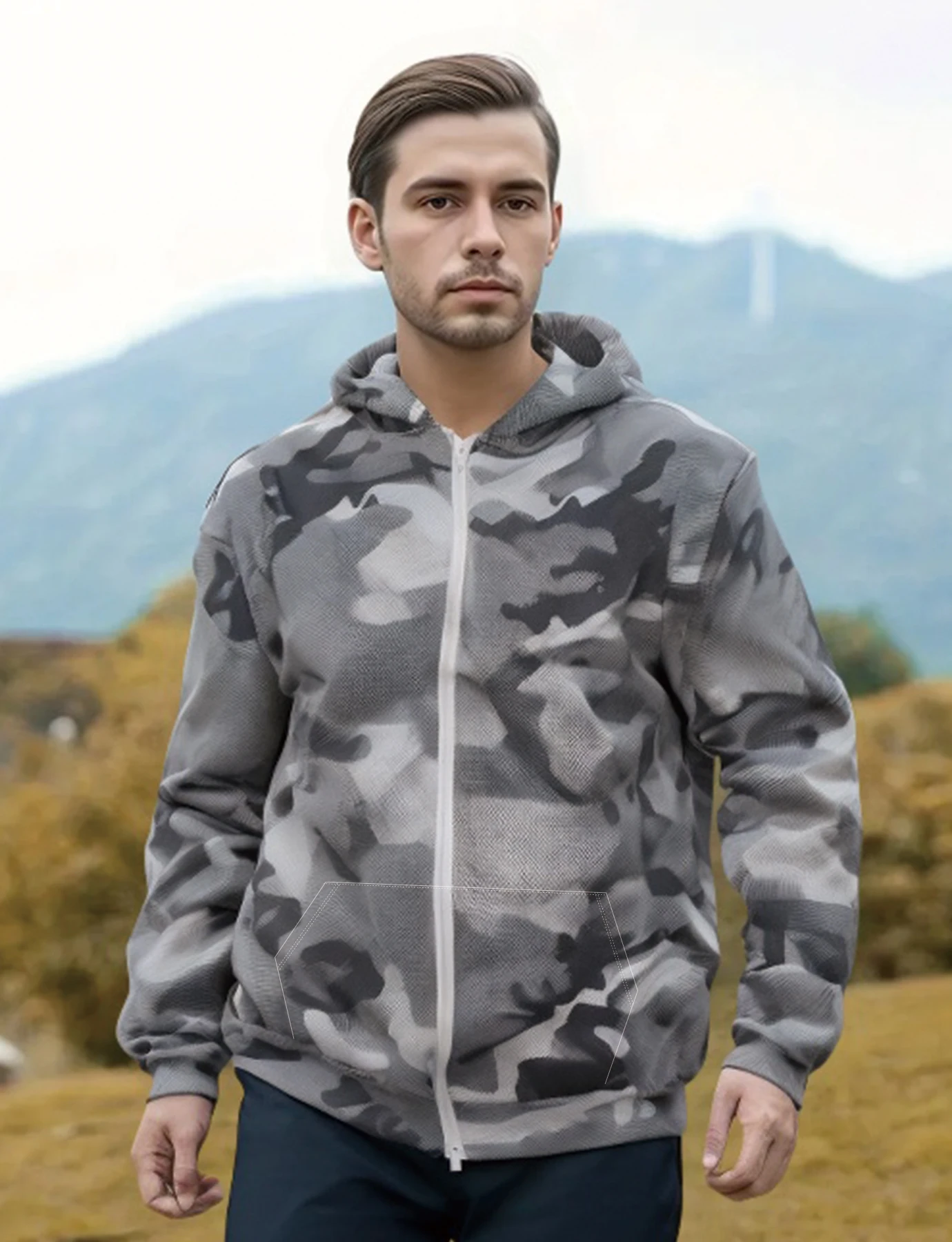 Men\'s camo pattern Winter fleece Outdoor Military Military style Wilderness Hunting Sweatshirt Full zip hoodie coat for men