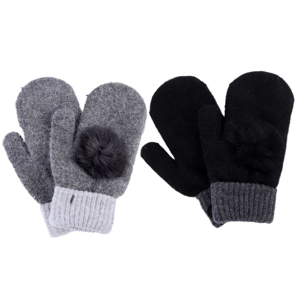 

2Pairs Classic Color Wool Mittens Warm Fleece Lined Thermal Full Fingers Outdoor Winter Gloves for Women Wool Mittens