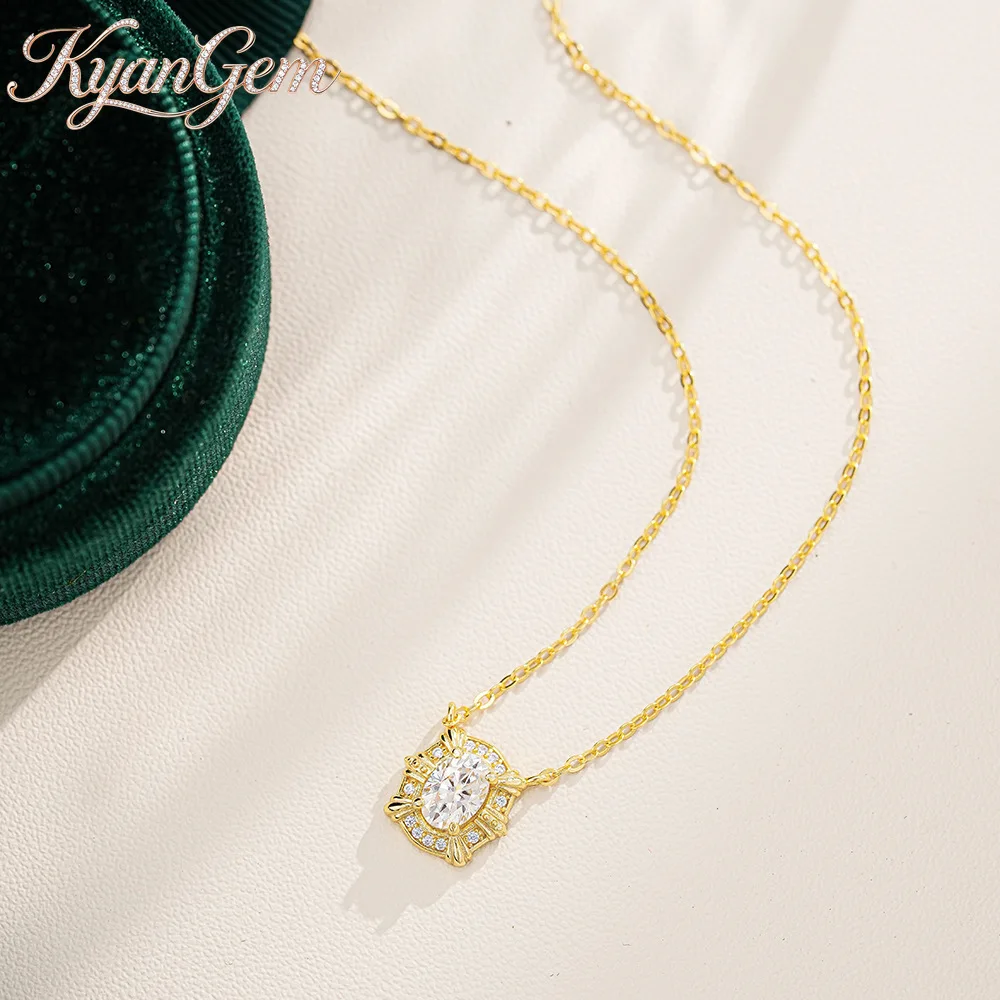 KyanGem Moissanite Necklace 18K Gold Pendant for Women 1 Carat Oval-Cut Collar Chain Luxury-Inspired Design Charm Jewelry Gift