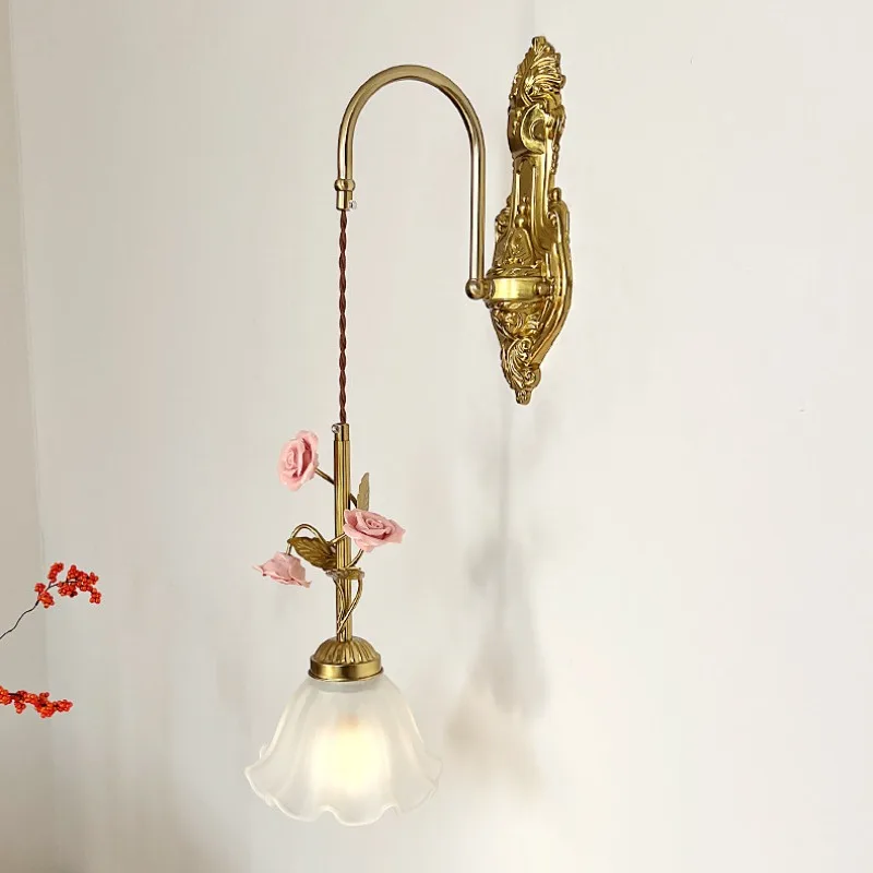 French Retro High-end Ice Cracked Wall Lights Living Room Background Wall Porch Aisle Rose Flower Decorative Bedroom Led Sconces
