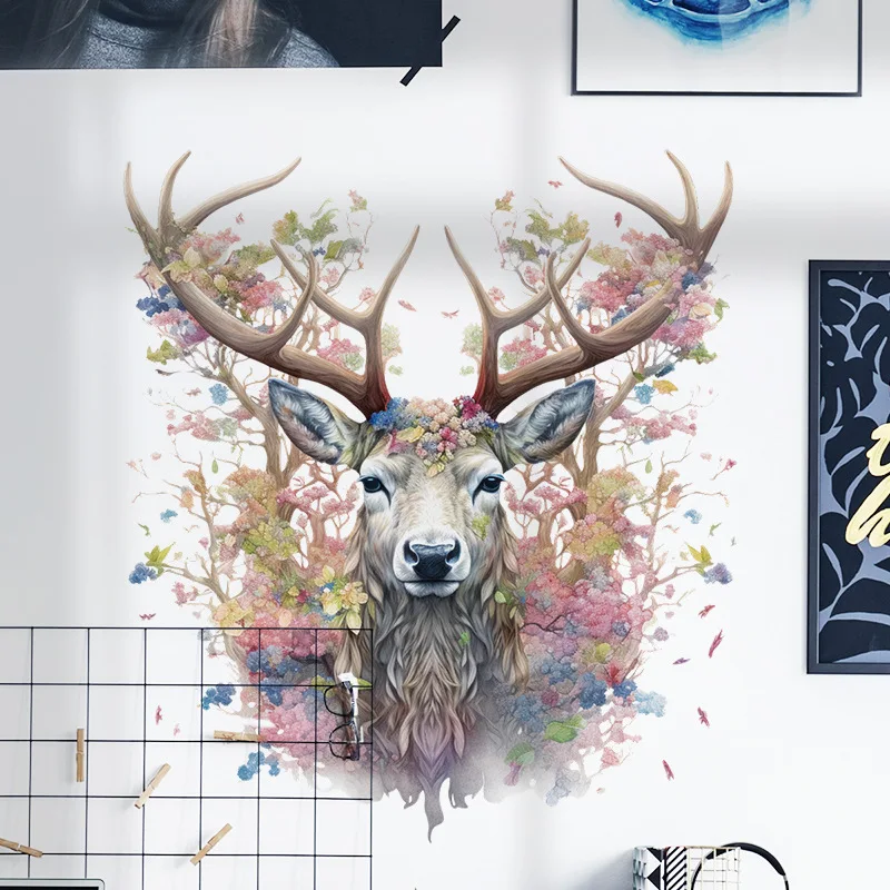 

Cabinet Door Decorative Stickers Glass Deer Head Stickers Bedroom Sofa Wall Colorful Wall Sticker Self-adhesive and removable