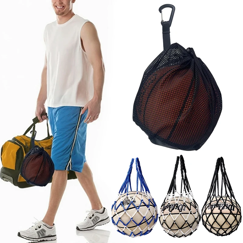 حقيبة شبكية لكرة السلة برباط، شبكة منسوجة سميكة لتخزين كرة السلة، حقيبة شبكية للتدريب من النايلون المتين لجميع أنواع معدات الكرات