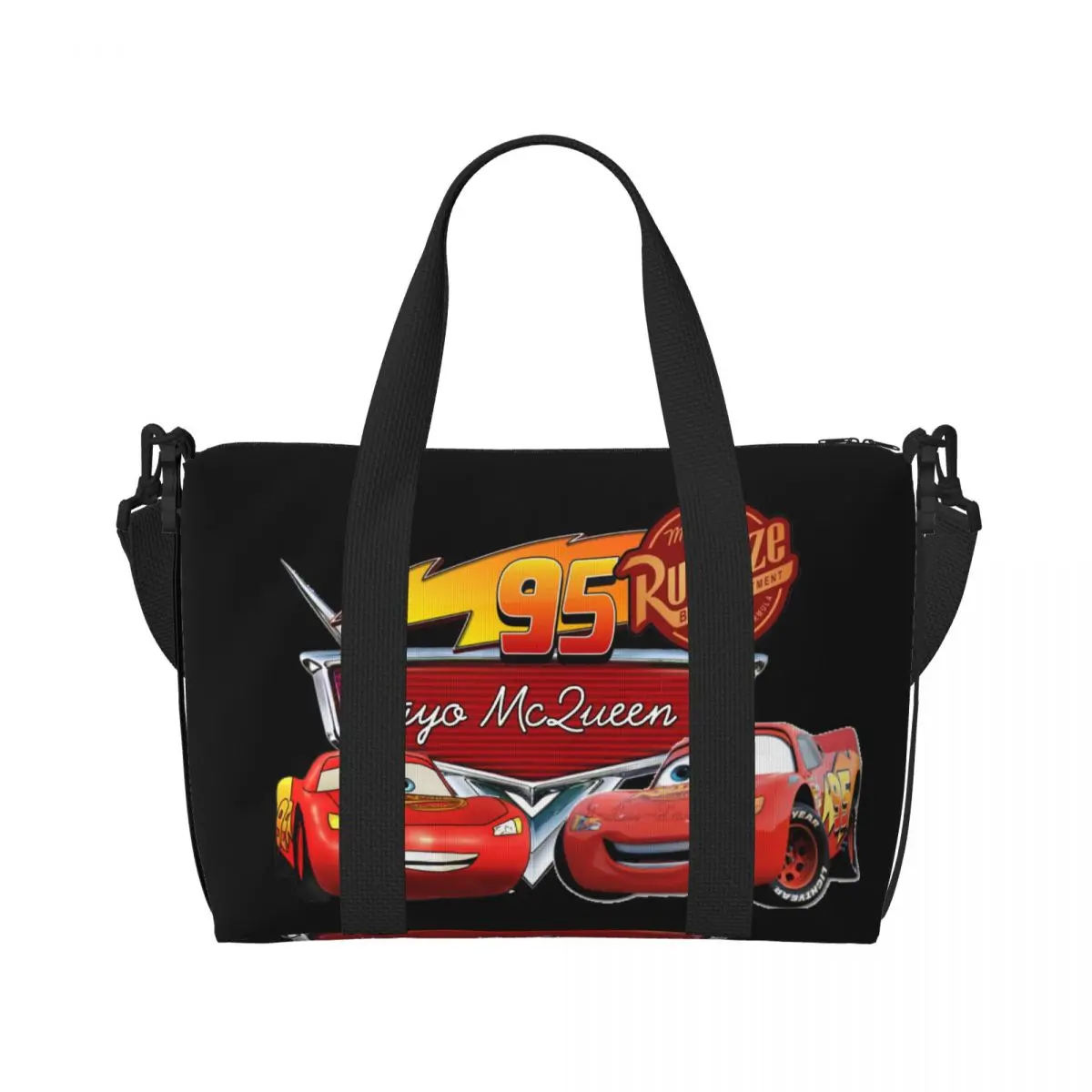 Custom Lightning McQueen Beach Tote Bag for Women Cartoon Large Compartment Beach Gym Travel Bags