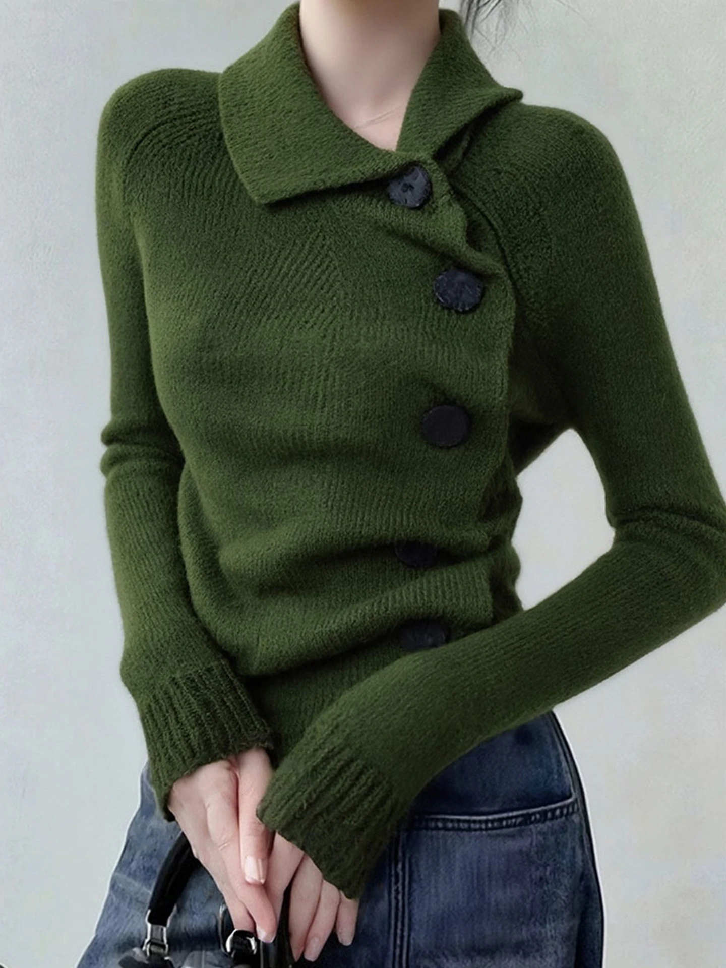 سترة نسائية ذات لون نقي من Thiened سترة نسائية دافئة فريدة من نوعها مضادة للشيخوخة فاخرة محبوكة للشتاء Faion تخفيف Sle طويل Sve #1