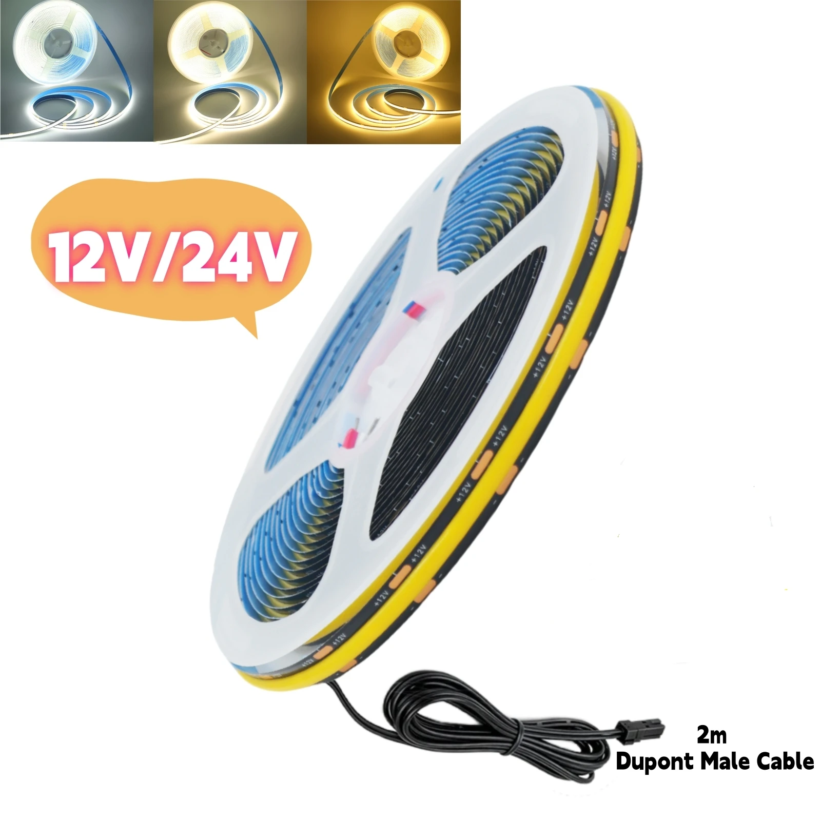 DC12V 24V LED Strip Lights COB Lamp with DuPont Connector Suitable for Centralized Power Supply Kitchen Cabinet Layered Lighting