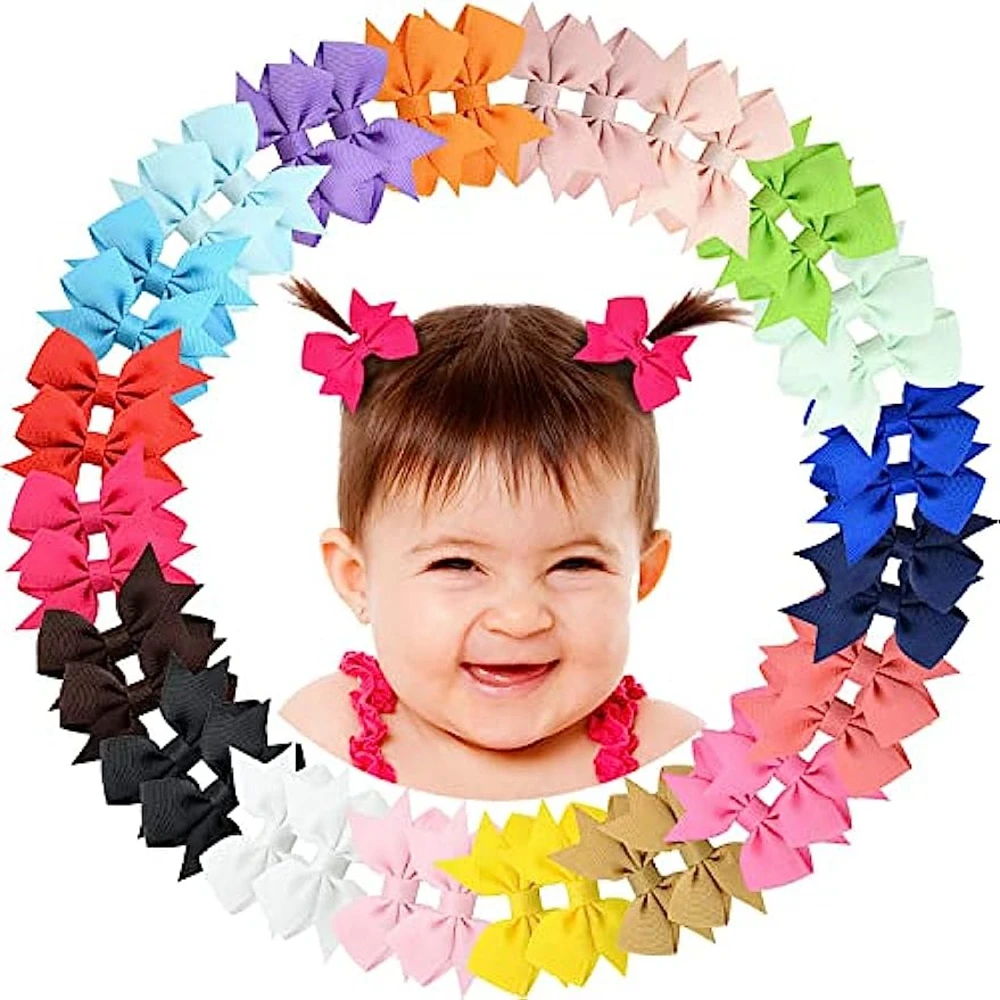 20PCS 2.2\'\' Baby Hair Clips Newborn Girls Fully Lined Tiny Hair Bows Alligator Clips for Infants Toddlers Photography Props