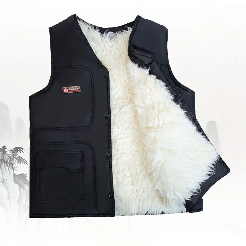 Men V-neck Bright Line Decoration Plus Fleece Sleeveless Vest Thicken Thermal Autumn Winter Waterproof Loose Outdoor Coat Vest