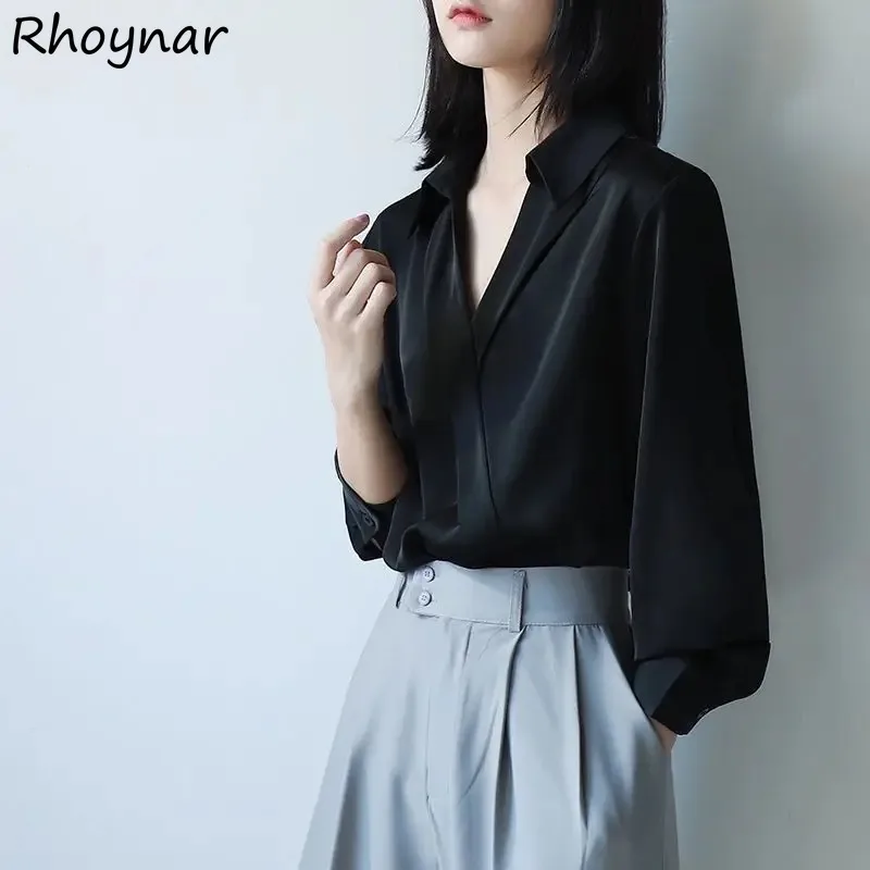 

V-neck Shirts Women Summer Office Ladies Cool Simple All-match Baggy Korean Style Temperament Designed Soft Trendy Causal Chic