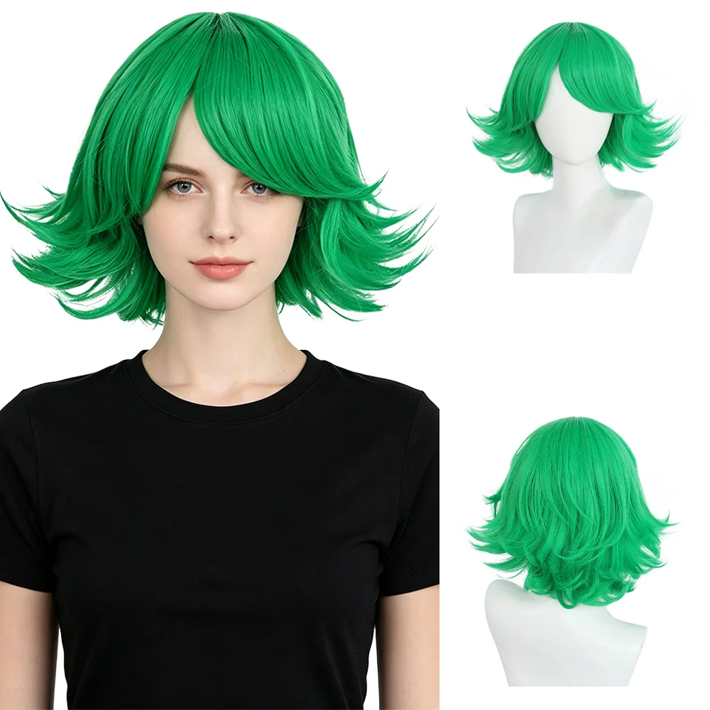 Tatsumaki Wig One Punch Man Green Short Curly Cosplay Wig Fluffy Layered Heat Resistant Synthetic Hair For Women Halloween Party