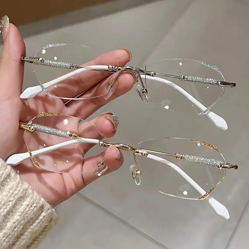 Women Ladies Rimless Minus Glasses Anti Blue Light Eye Protection Near Sight Glasses Ultra Light Eyeglasses Diopter 0 To -4.0