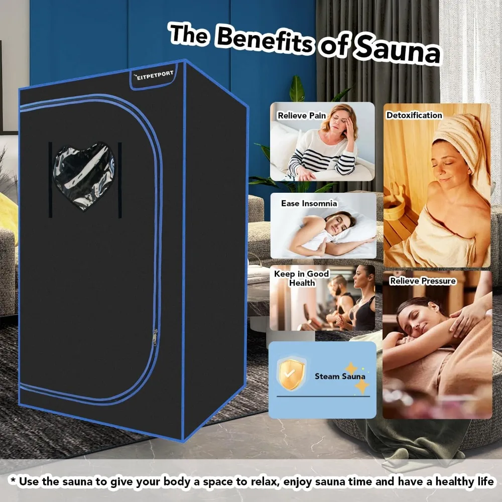 Steam Sauna, Portable Sauna Tent, Home Sauna Full-Size,2.6L1000W Power Steam Pot, Foldable Chair, and Remote Control Relaxation