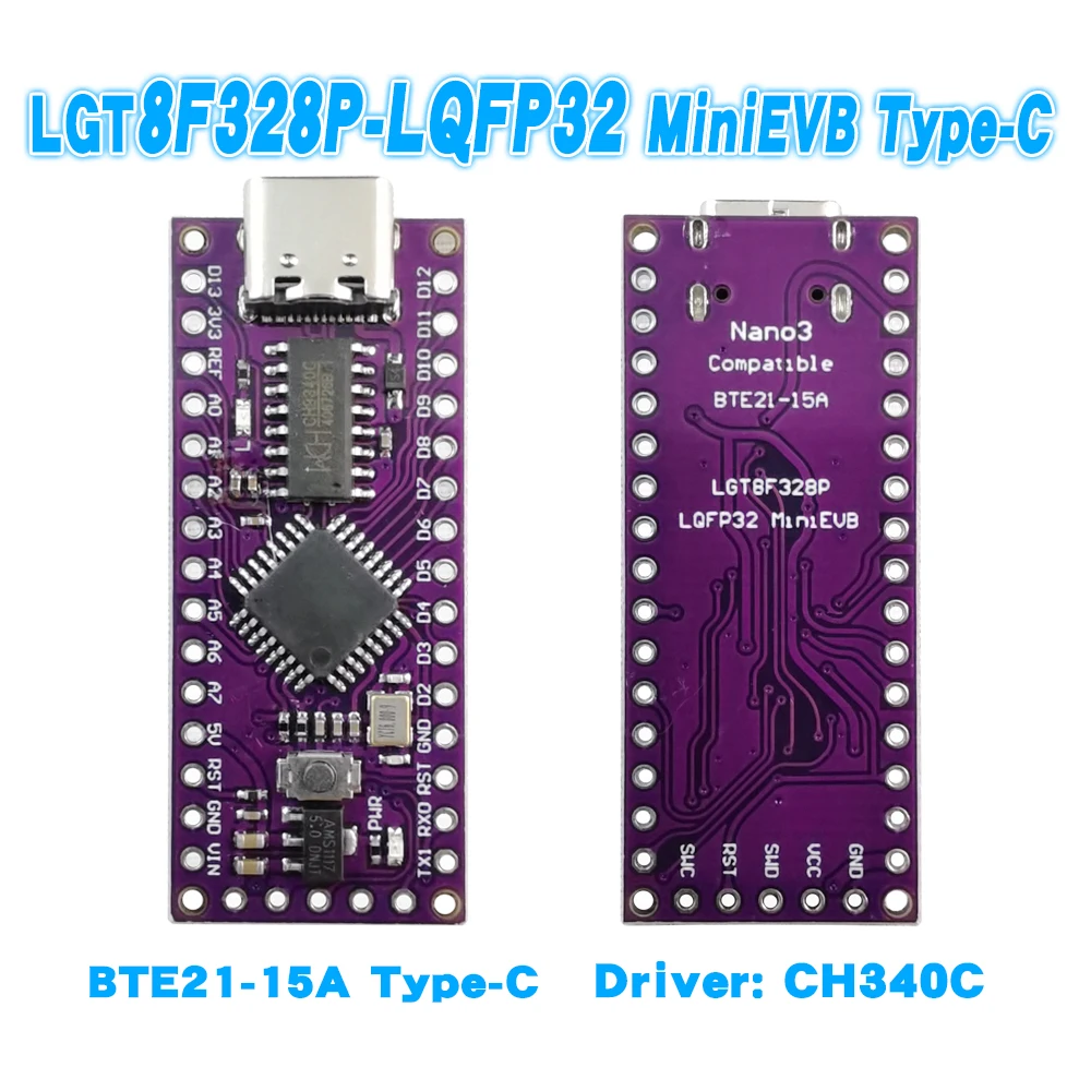 Nano 3.0 ATMeag328P Alternative Solution LGT8F328P LQFP32 MiniEVB With Crystal CH9340C/CH340C SOP16 USB Driver Type-C Interface