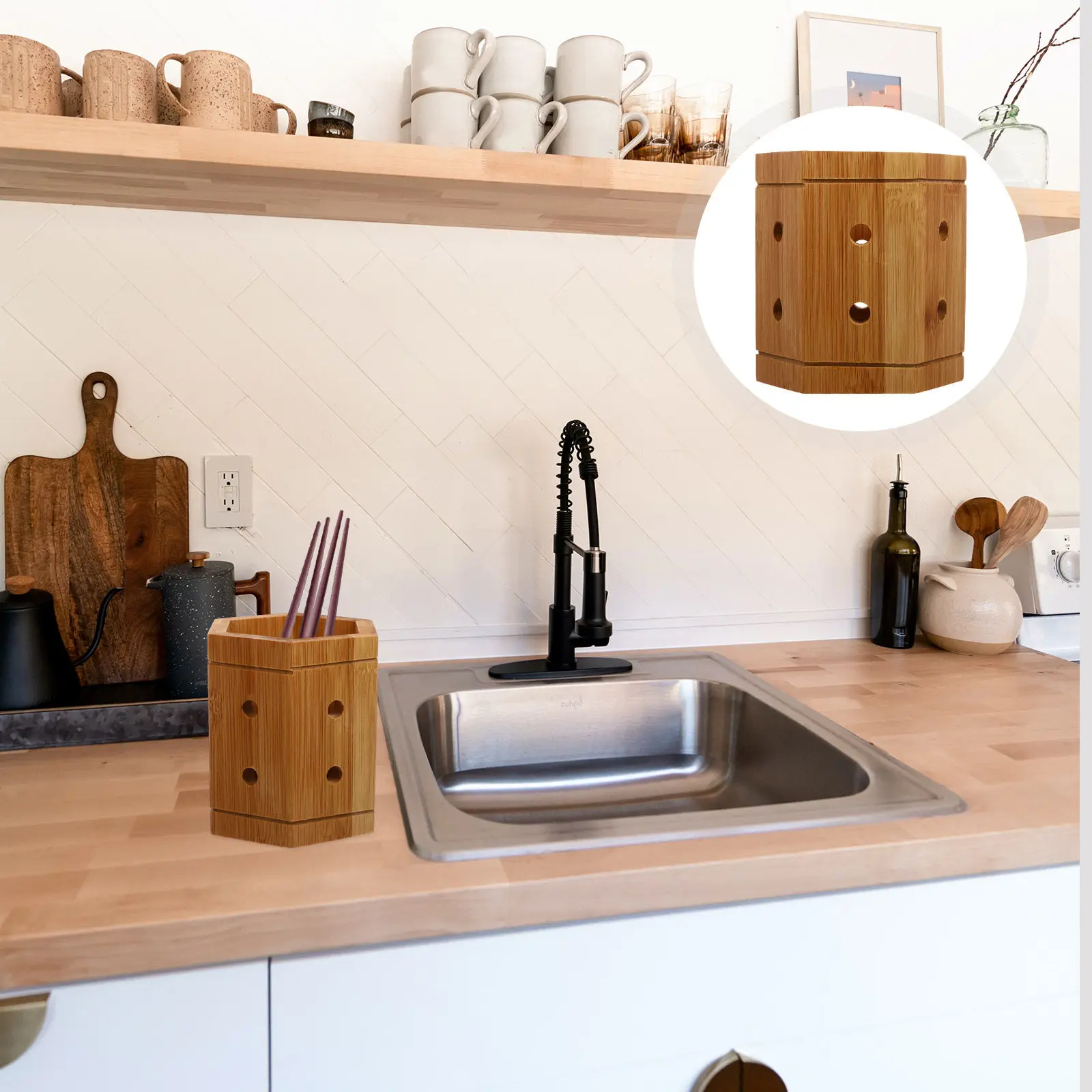 

Органайзер для кухонных принадлежностей: деревянная подставка для палочек, большой контейнер для столовых приборов, настольный органайзер для кухонной утвари