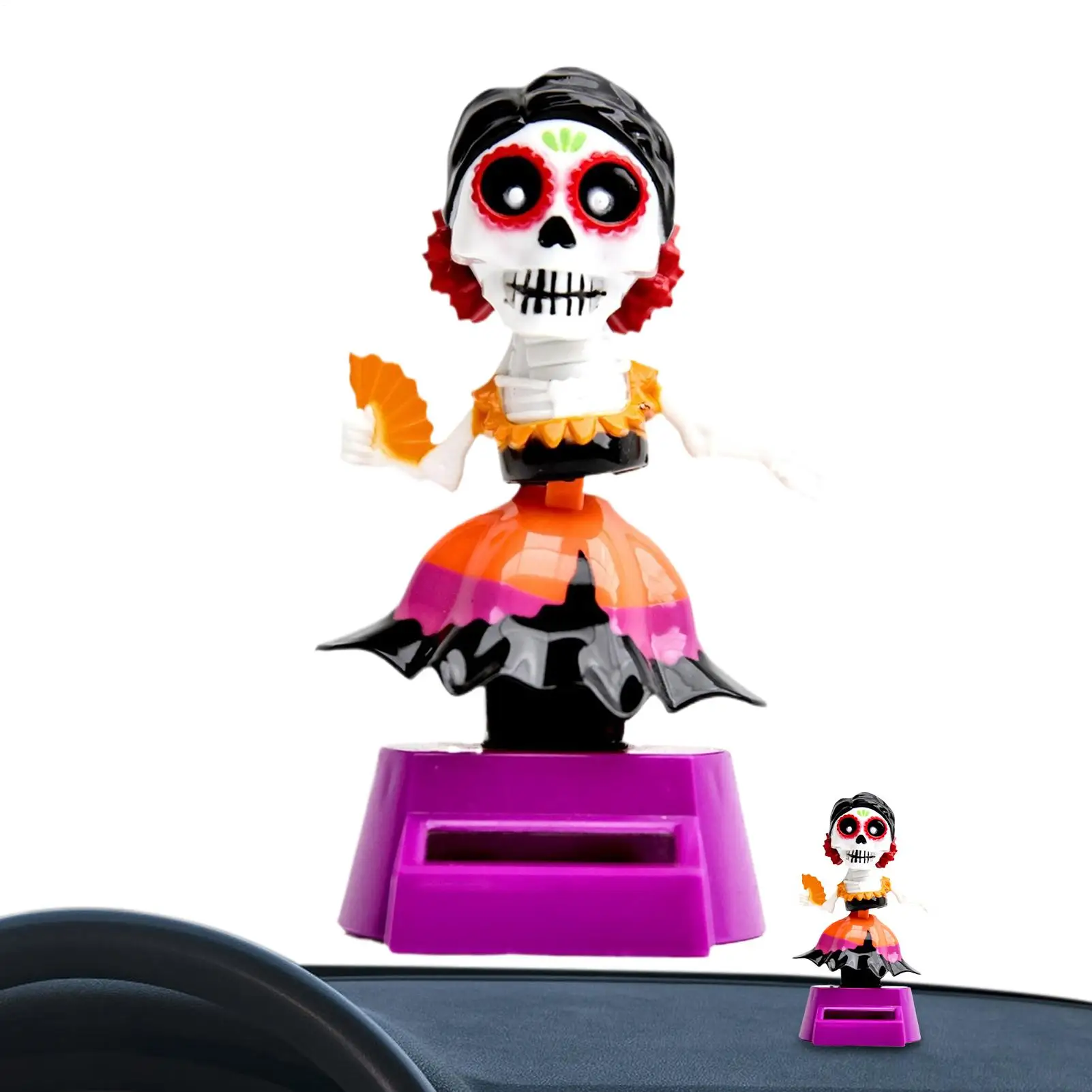 Skull Bobblehead Dashboard Solar Powered Ornaments Bobbing Heads Auto Dash Skeleton Doll Exquisite Desktop Fun Figurines