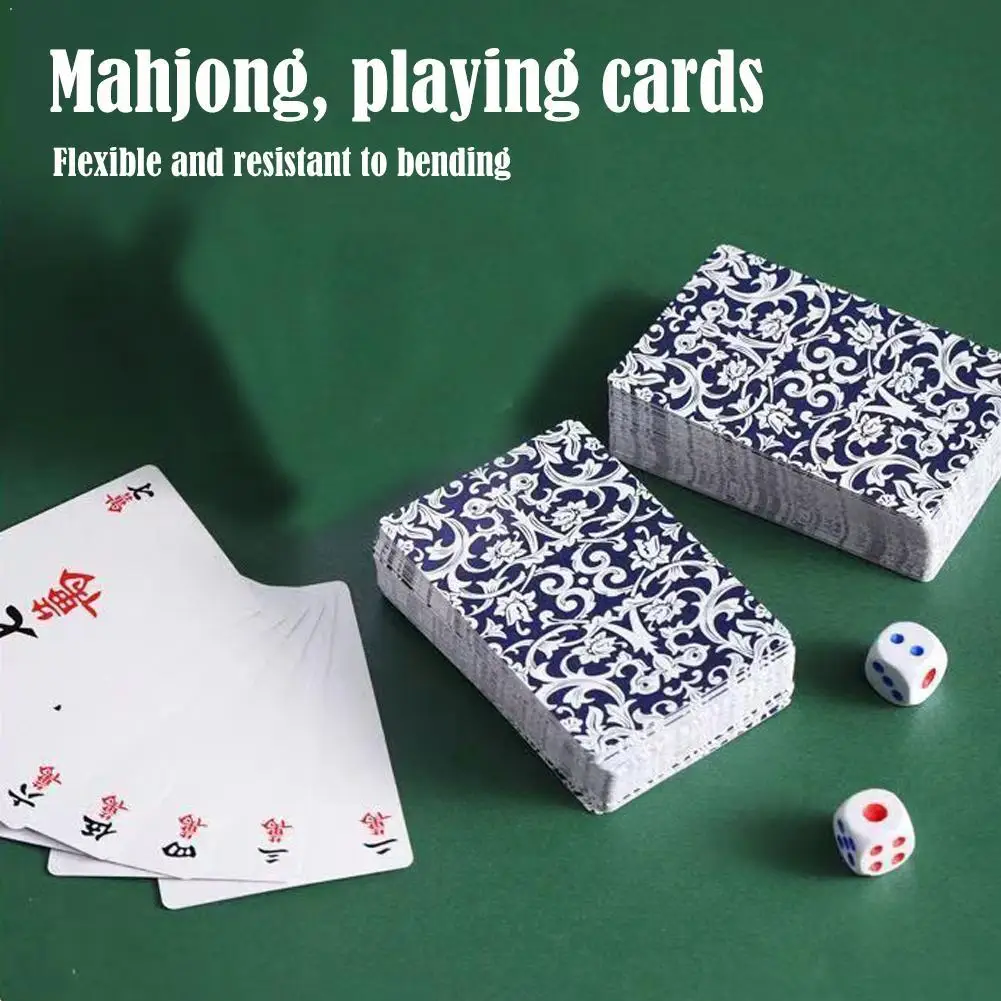 144 Cards Mahjong Set with 2 Dice Traditional Chinese Game Portable Travel Playing Cards for Family Party Home Gathering