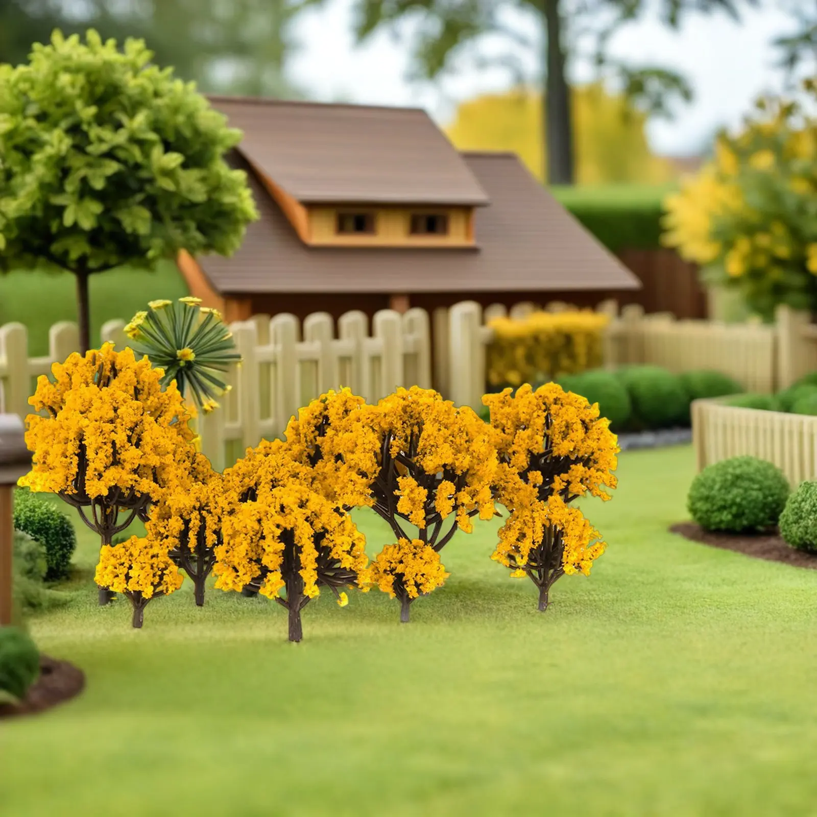 20Pcs Sand Table Trees Yellow Flowers Various Height Plastic Foam Landscape Scenery Layout Train Track Decoration view 5