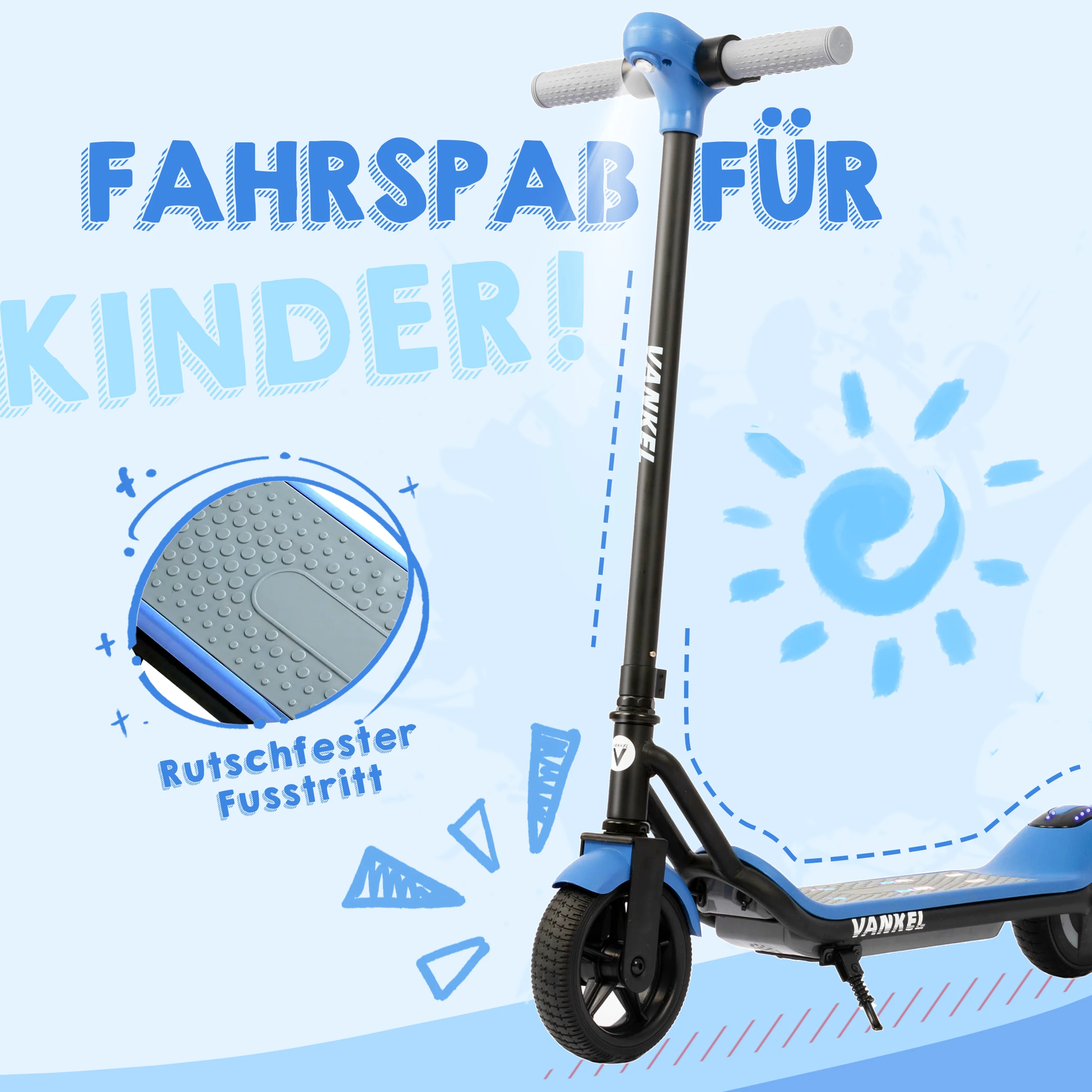 Vankel Kinder-Elektroroller mit Bluetooth, Regenbogenlichter, 6,5-Zoll-Kinderroller für Mädchen, 8–10 km Reichweite, 110 W Motor 60 Wh – Detail 1