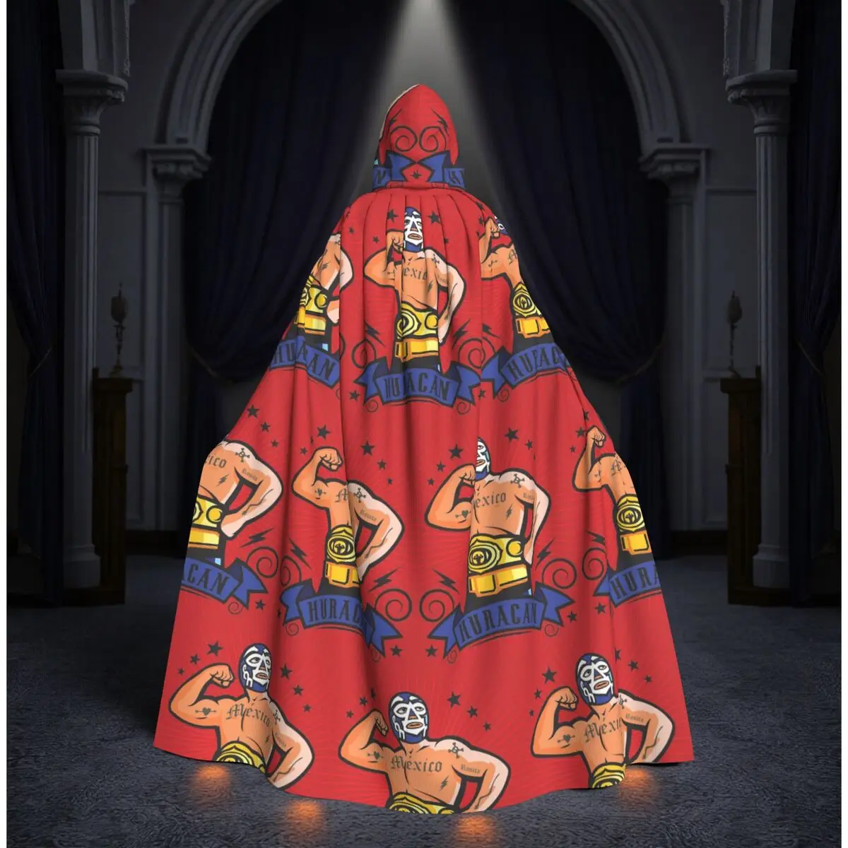 

Красочный мексиканский костюм лукаря (лучадора) с длинным капюшоном, средневековый костюм ведьмы, накидка для косплея, плащ на Хэллоуин, унисекс для взрослых