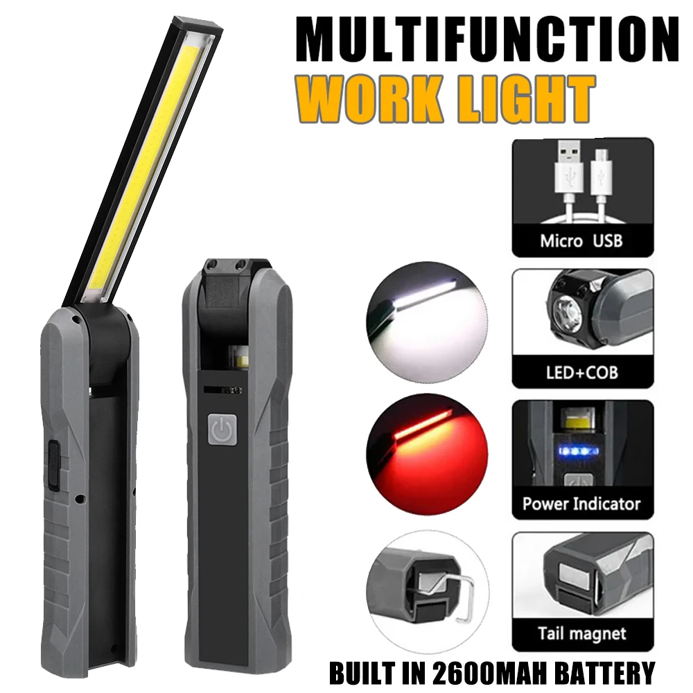 

Multifunction Portable LED COB Work Light USB Rechargeable Flashlight Magnetic Hook Lanterna Torch Outdoor Hand Lamp Spotlight