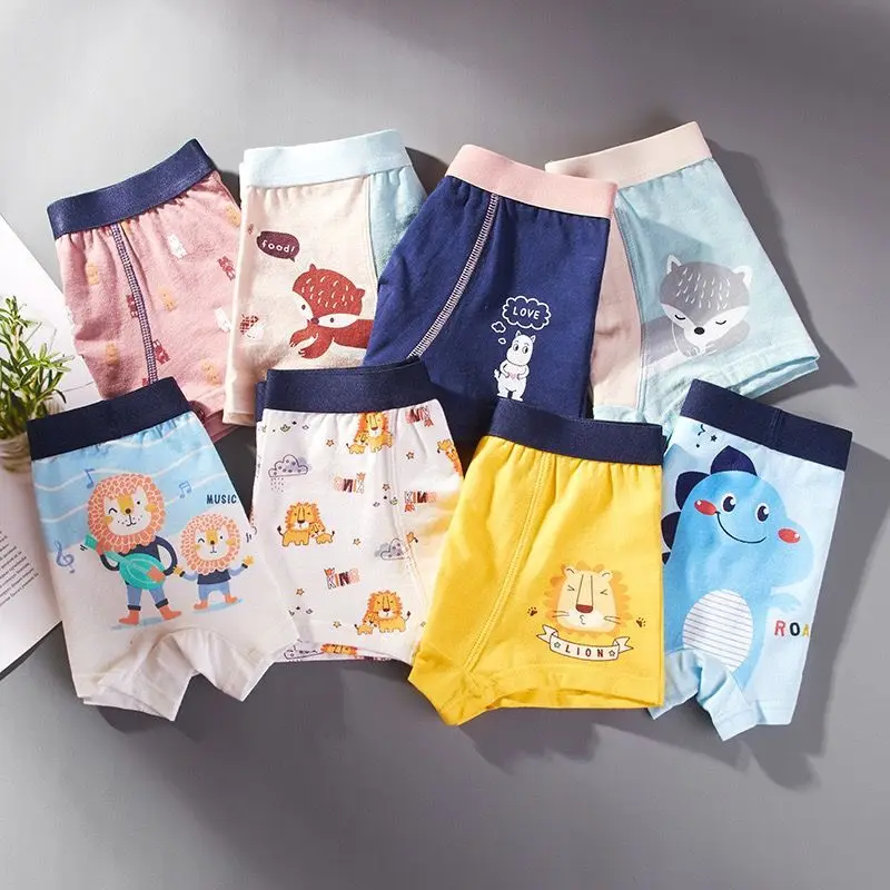 

4PC Cotton Boys Boxer Underpants Children's Panties Cartoon Underwear Middle Small Kids Panty Boy Shorts