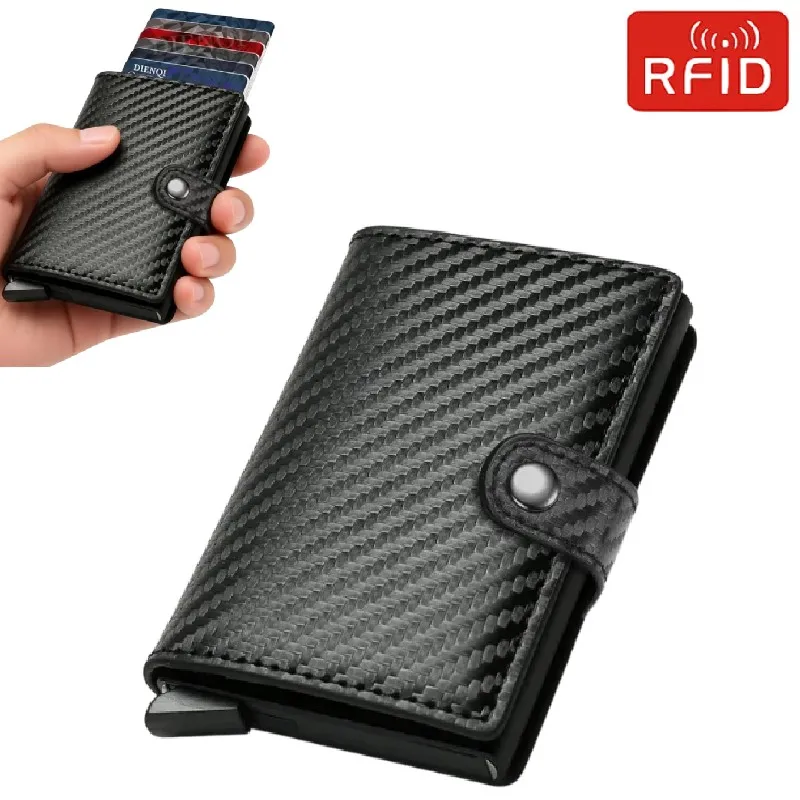 Pop-Up Kreditkartenetui Geldbörse für Herren Geldklammer RFID Schlanke Kohlefaser Smart Wallet Kleine Schwarze Geldbörse Metall-Kartenhalter Etui