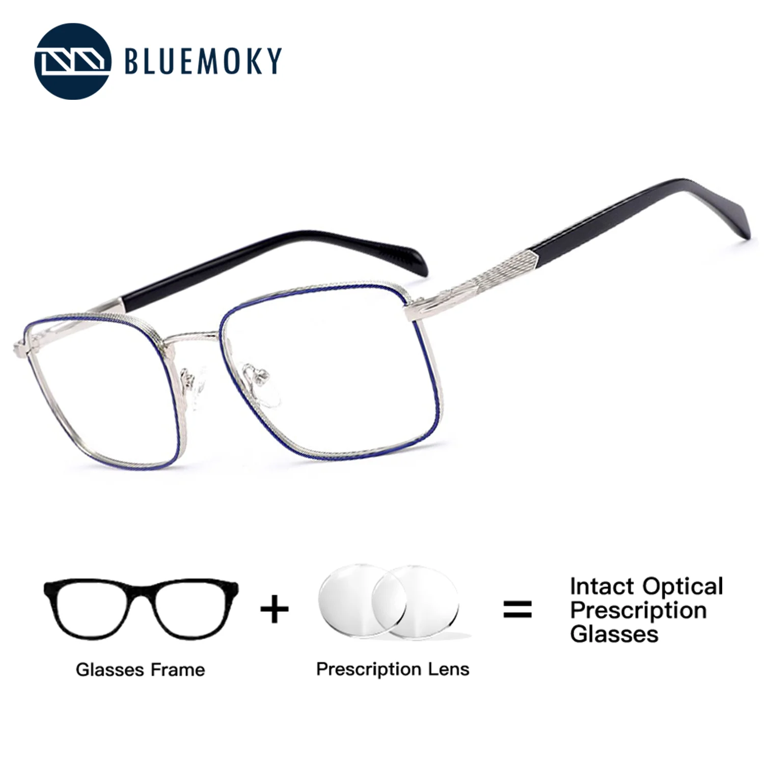

BLUEMOKY Square Metal Optical Glasses Men Photochromic Blue Light Blocking Prescription Myopia Progressive