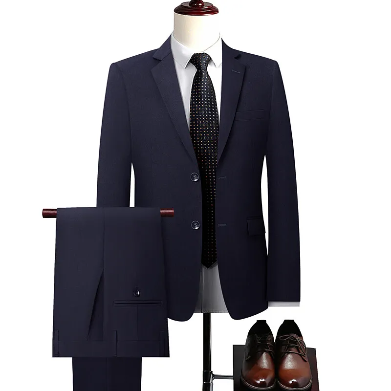 Nuevo modelo para hombre, traje elástico de cuatro lados de alta calidad, chaqueta Formal + Pantalones, traje de 2 piezas, traje de negocios para hombre, talla 5XL