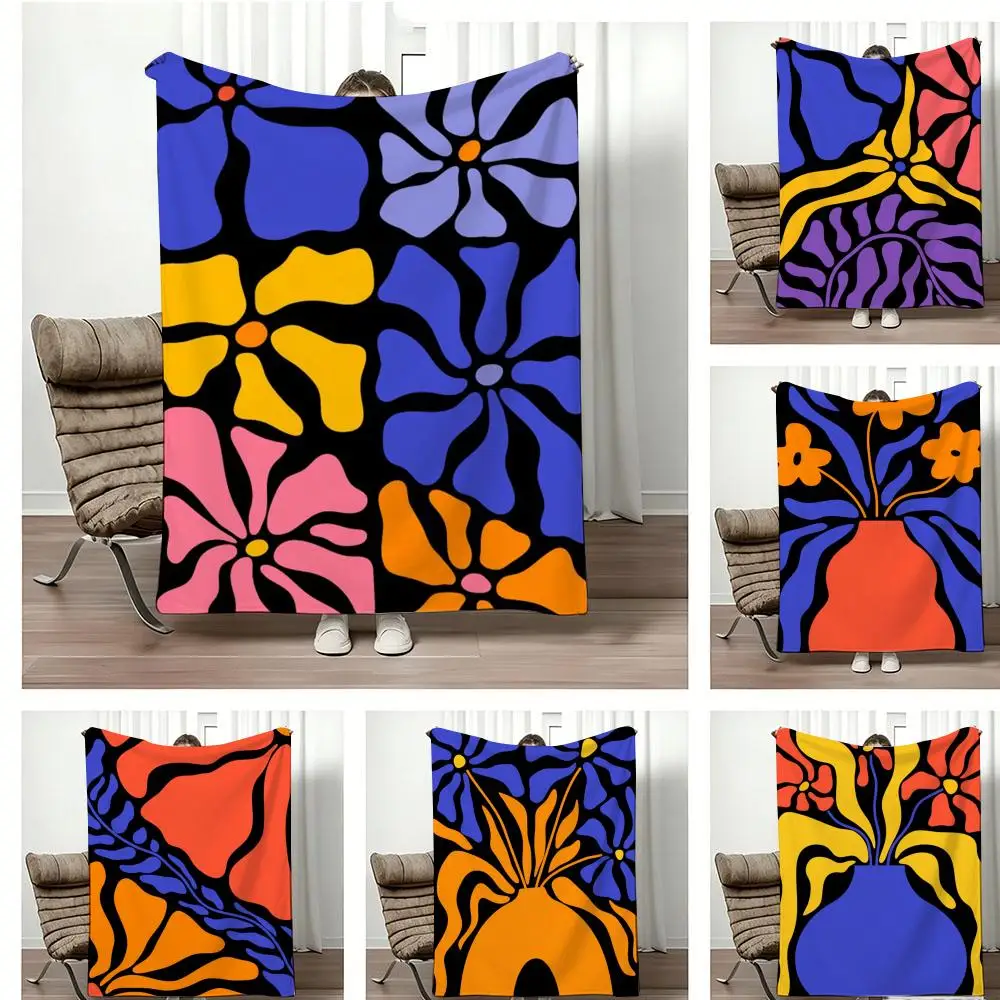 Matisse A-Abstract Floral CutOut Throw Lightweight  Flannel Blanket Soft Skin-friendly for Summer Cooling