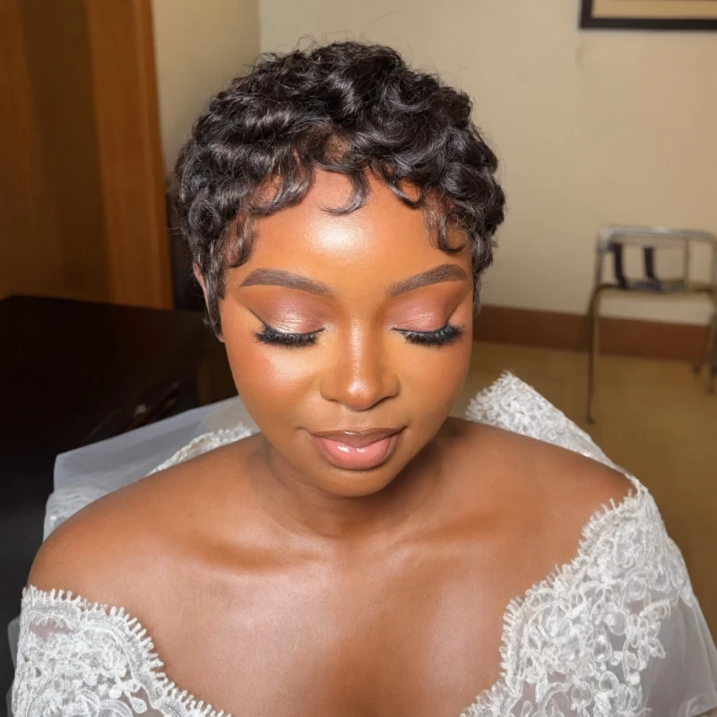 Short Curly Brazilian Human Hair Lace Front Wigs Unprocessed Black Pixie Cut Curly Glueless Wigs Kinky Curly Short Bob Human Hair Wigs With Baby Hair 13x1 Transparent HD Lace Front Wigs Pre Plucked Pre Bleached For Women