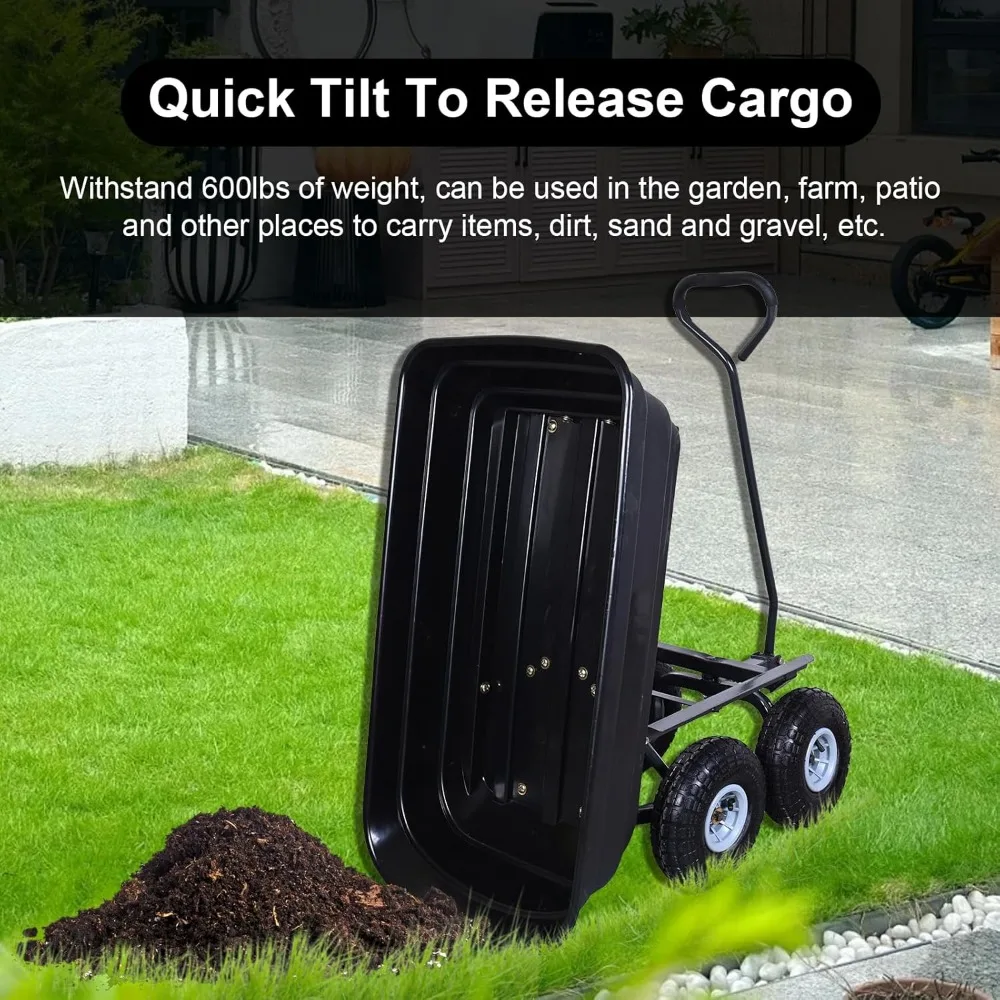 รถเข็นสวนแบบมีล้อลม รับน้ำหนักได้ 600 ปอนด์ พร้อมที่จับแบบหมุนได้ สำหรับงานสวนและกิจกรรมกลางแจ้ง