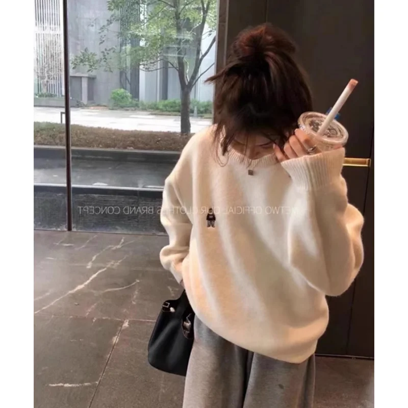 White Pullover Sweater Cozy Winter Female Cashmere Women Top Knitted Vintage Solid Jacket Cartoon Long Sleeve NEW Harajuku