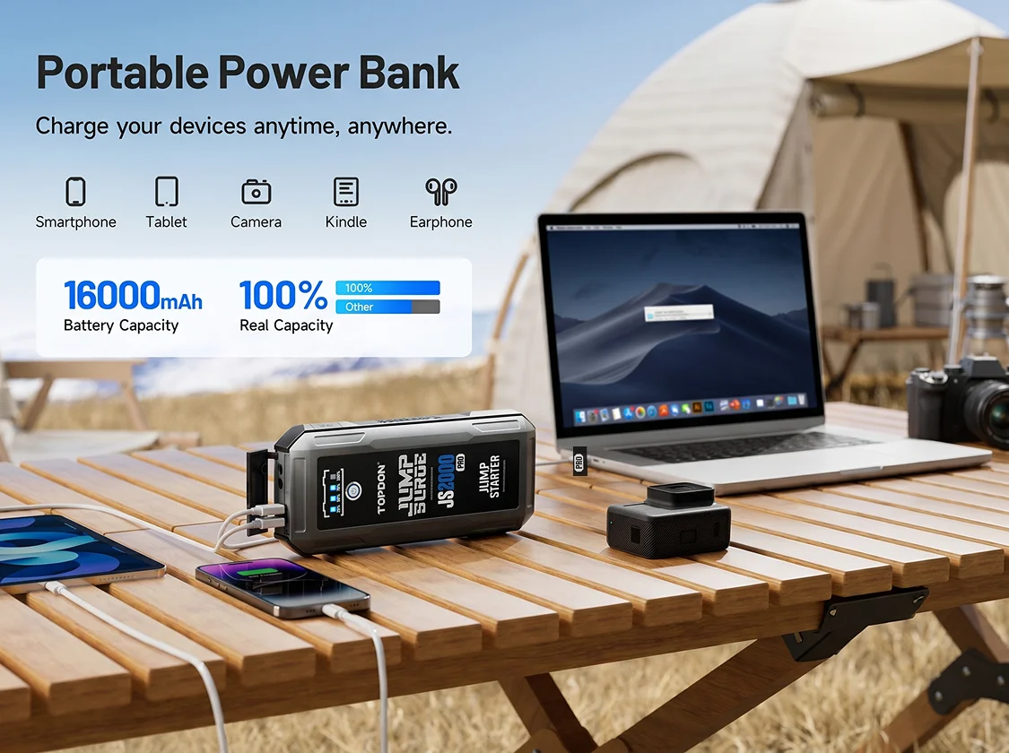 Topdon JS2000PRO 2500A Jump Starter Power Bank 12V Car Starting Device 16000Mah Battery Jump Start for Car Booster