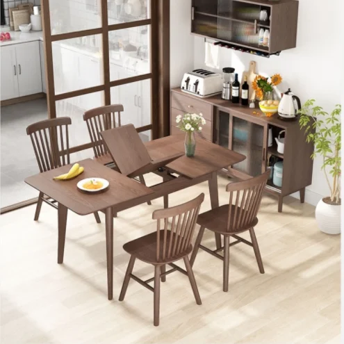 Simple Modern Solid Wood Base Extendable Kitchen Table Sintered Wood Top Foldable Dining Table