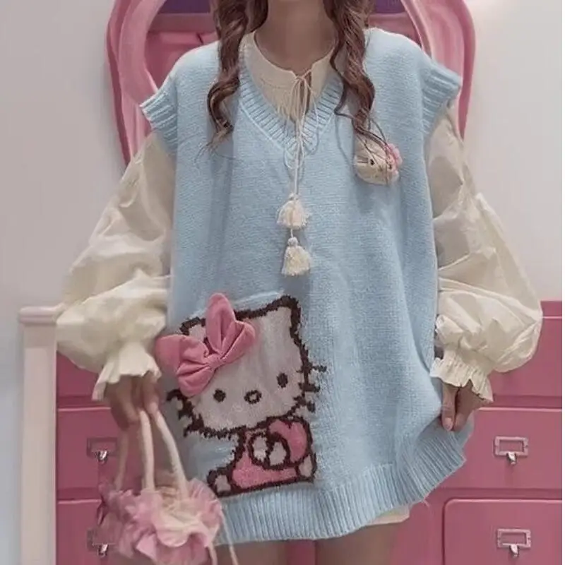 

Sanrios Kawaii жилет Hello Kittys мультфильм жилет без рукавов свитер для девочек модная Лидер продаж принт креативный простой подарок на день рождения