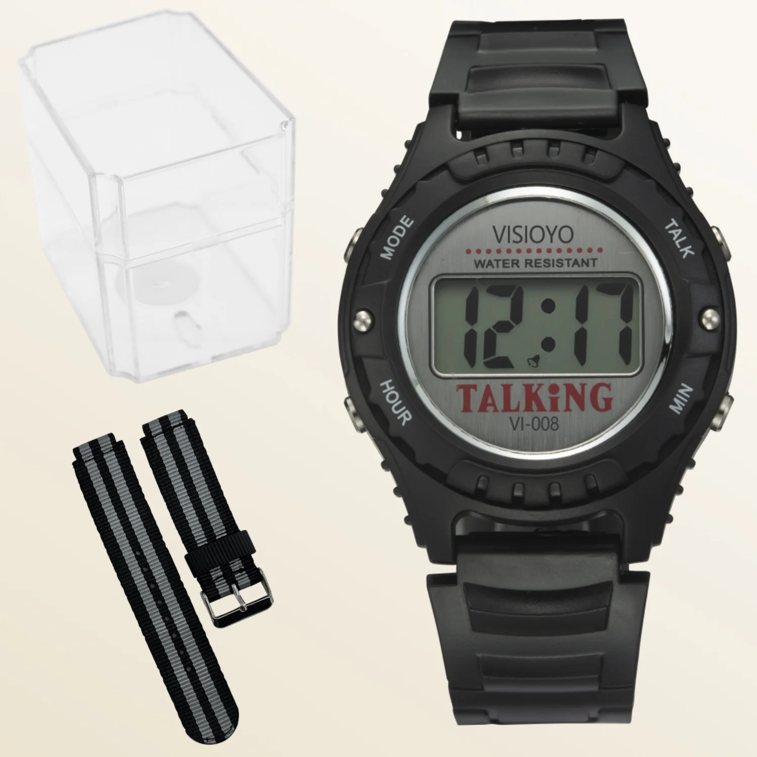 視覚障害者および障害者向けのオランダ語会話時計（アラーム機能付き）-予備ナイロンストラップ付き-vi-008th