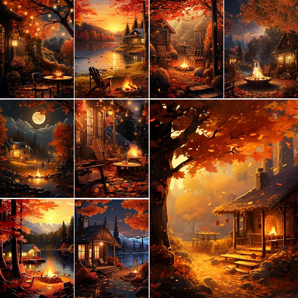 Diy Paint By Numbers Adults Oil Painting Kits Sunset Autumn Forest Wall Art Picture For Living Room Home Decor Landscape Pintura