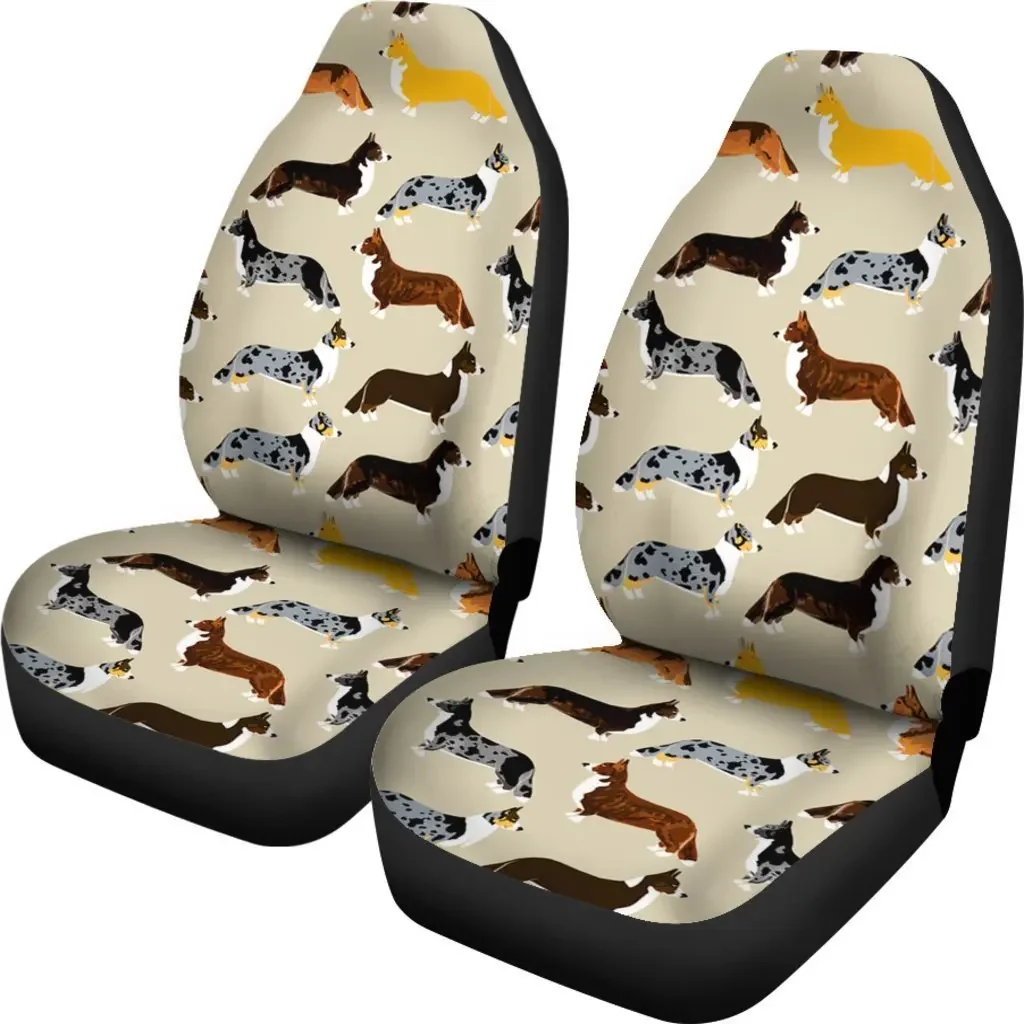 Cardigan Welsh Corgi Pattern Print Car Seat Covers Set 2 Pc, Car Accessories Seat Cover