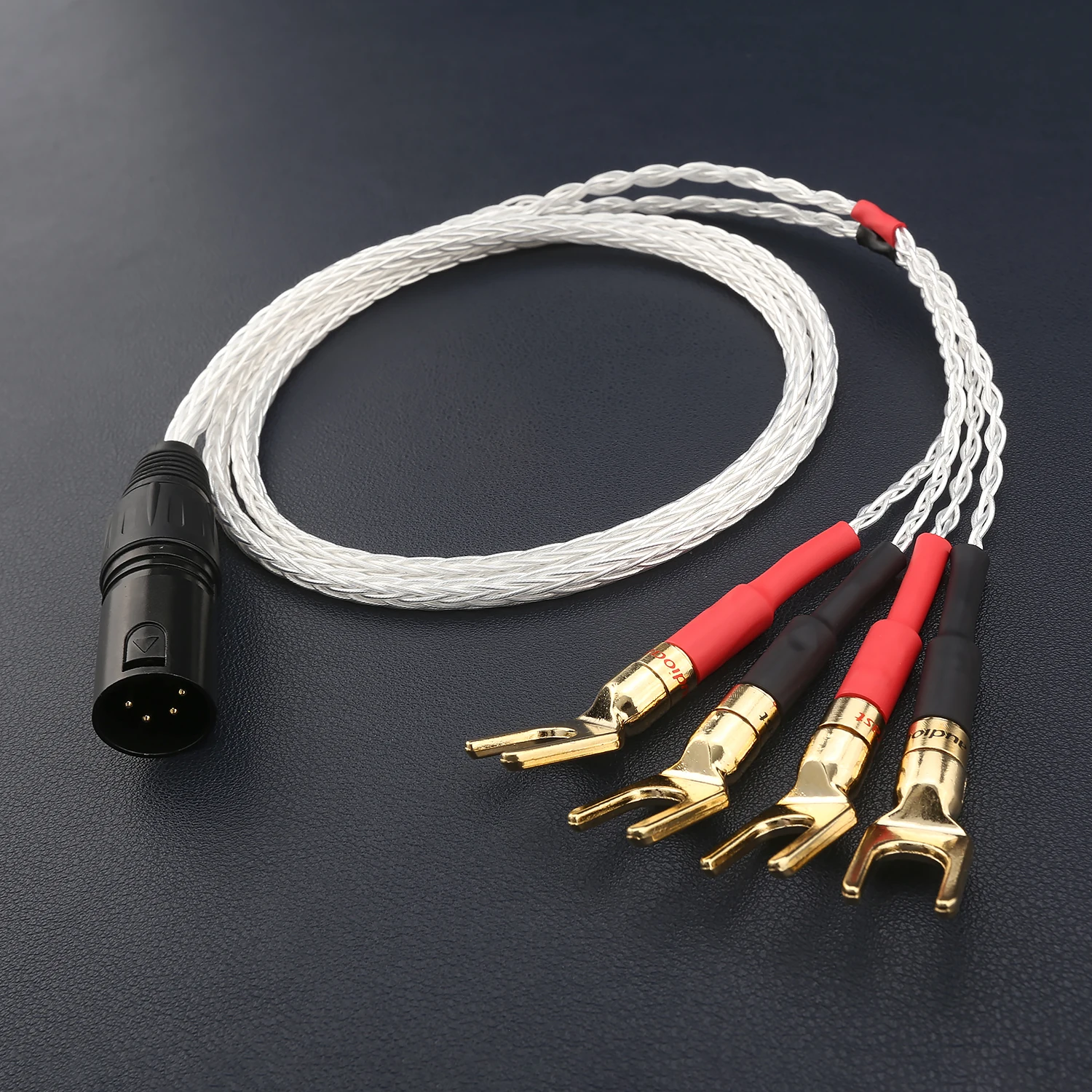 4-Pin XLR Male Female to 4 Spade/Y Plugs HiFi OCC Silver Plated Speaker Amplifier Headphone Adapter Cable Audio Connector 0.5-5m